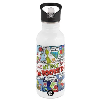 My Day Grinch, Παγούρι νερού Λευκό με καλαμάκι, ανοξείδωτο ατσάλι 600ml