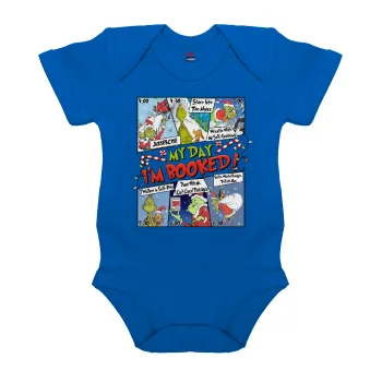 My Day Grinch, Βρεφικό φορμάκι μωρού, Μπλε Κοβαλτίου, 100% Organic Cotton, κοντομάνικο