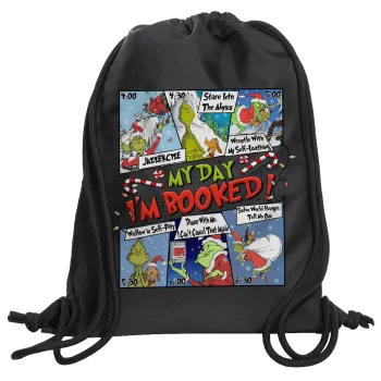 My Day Grinch, Τσάντα πλάτης πουγκί GYMBAG Μαύρη, με τσέπη (40x48cm) & χονδρά κορδόνια