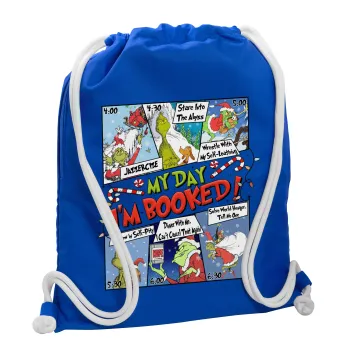 My Day Grinch, Τσάντα πλάτης πουγκί GYMBAG Μπλε, με τσέπη (40x48cm) & χονδρά κορδόνια