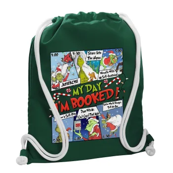 My Day Grinch, Τσάντα πλάτης πουγκί GYMBAG BOTTLE GREEN, με τσέπη (40x48cm) & χονδρά λευκά κορδόνια