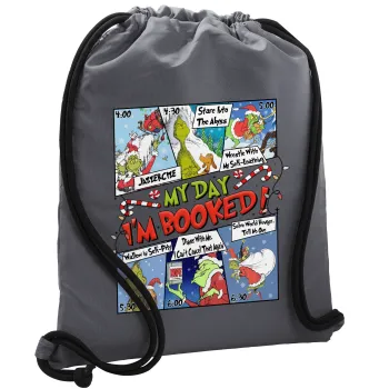 My Day Grinch, Backpack pouch GYMBAG GREY, with pocket (40x48cm) & thick cords