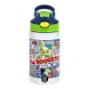 Children's hot water bottle, stainless steel, with safety straw, green, blue (350ml)