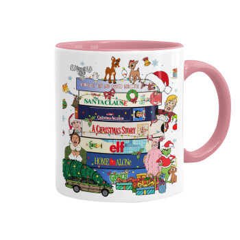 Xmas Classic movies, Κούπα χρωματιστή ροζ, κεραμική, 330ml