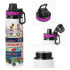 Metallic water bottle with safety lid, 850ml aluminum