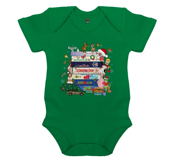 Xmas Classic movies — Short-sleeve baby bodysuit, GREEN, 100% organic cotton