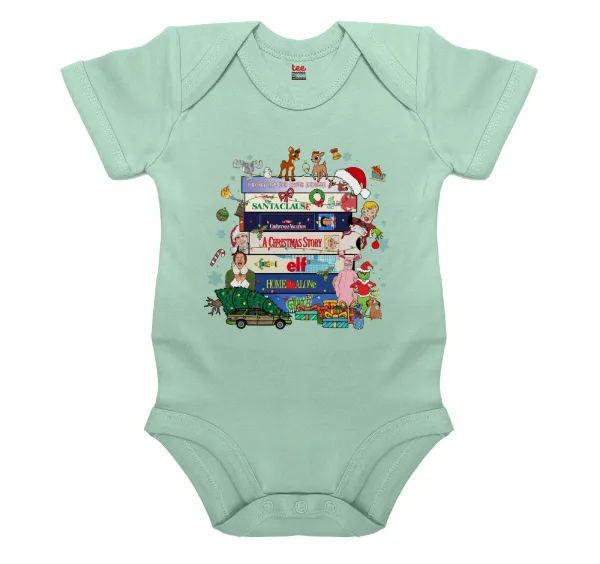 Xmas Classic movies — Short-sleeve baby bodysuit, 0-18 months, mint, 100% organic cotton