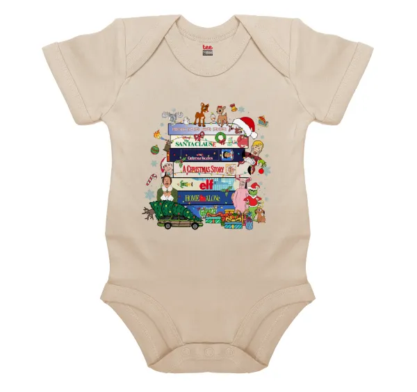 Xmas Classic movies — Βρεφικό φορμάκι μωρού, 0-18 μηνών, Natural, 100% Organic Cotton, κοντομάνικο