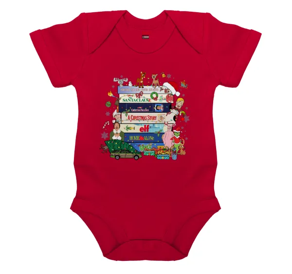 Xmas Classic movies — Short-sleeve baby bodysuit, RED, 100% organic cotton