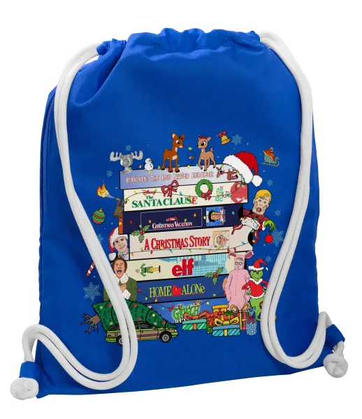 Xmas Classic movies — Backpack pouch GYMBAG Blue, with pocket (40x48cm) & thick cords