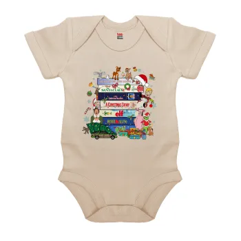 Xmas Classic movies, Βρεφικό φορμάκι μωρού, 0-18 μηνών, Natural (Εκρού), 100% Organic Cotton, κοντομάνικο