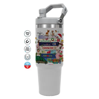 Xmas Classic movies, ΓΚΡΙ χρώματος Θερμός Ανοξείδωτο 890ml (30oz) με χερούλι