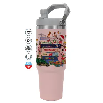 Xmas Classic movies, ΡΟΖ χρώματος Θερμός Ανοξείδωτο 890ml (30oz) με χερούλι