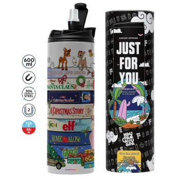 Xmas Classic movies, Tumbler ποτήρι θερμό ΓΚΡΙ από ανοξείδωτο ατσάλι 600ml