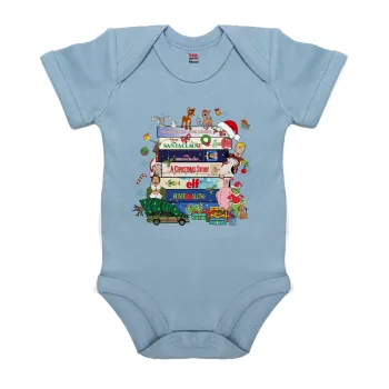 Xmas Classic movies, Βρεφικό φορμάκι μωρού, 0-18 μηνών, Μπλε, 100% Organic Cotton, κοντομάνικο