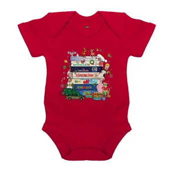 Xmas Classic movies, Βρεφικό φορμάκι μωρού, ΚΟΚΚΙΝΟ, 100% Organic Cotton, κοντομάνικο