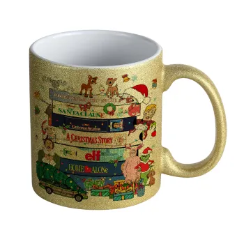 Xmas Classic movies, Κούπα Χρυσή Glitter που γυαλίζει, κεραμική, 330ml