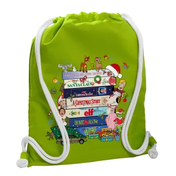 Xmas Classic movies, Τσάντα πλάτης πουγκί GYMBAG LIME GREEN, με τσέπη (40x48cm) & χονδρά κορδόνια