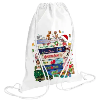 Xmas Classic movies, Τσάντα πλάτης πουγκί GYMBAG λευκή (28x40cm)