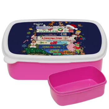 Xmas Classic movies, ΡΟΖ παιδικό δοχείο φαγητού (lunchbox) πλαστικό (BPA-FREE) Lunch Βox M18 x Π13 x Υ6cm