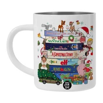 Xmas Classic movies, Λευκή Ανοξείδωτη Μεταλλική Κούπα 450ml - Διπλού Τοιχώματος 