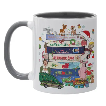 Xmas Classic movies, Κούπα χρωματιστή γκρι, κεραμική, 330ml