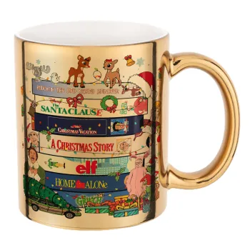 Xmas Classic movies, Κούπα κεραμική, χρυσή καθρέπτης, 330ml