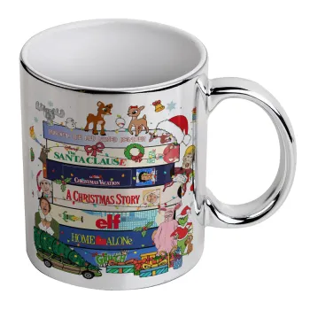 Xmas Classic movies, Κούπα κεραμική, ασημένια καθρέπτης, 330ml