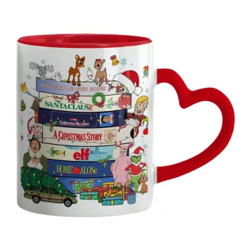 Xmas Classic movies, Mug heart red handle, ceramic, 330ml