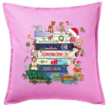 Xmas Classic movies, Μαξιλάρι καναπέ ΡΟΖ 100% βαμβάκι, περιέχεται το γέμισμα (50x50cm)