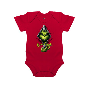 Grinch, eww people, Βρεφικό φορμάκι μωρού, ΚΟΚΚΙΝΟ, 100% Organic Cotton, κοντομάνικο