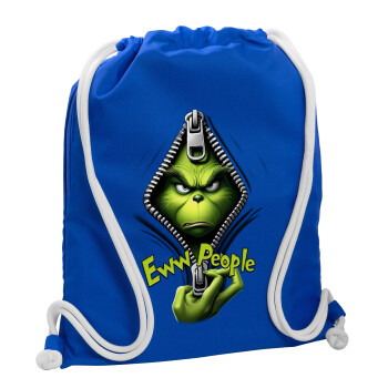 Grinch, eww people, Τσάντα πλάτης πουγκί GYMBAG Μπλε, με τσέπη (40x48cm) & χονδρά κορδόνια
