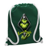 Backpack pouch GYMBAG BOTTLE GREEN, with pocket (40x48cm) & thick white cords