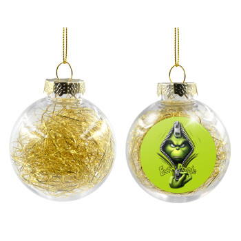 Grinch, eww people, Στολίδι Χριστουγεννιάτικη μπάλα δένδρου διάφανη με χρυσό γέμισμα 8cm