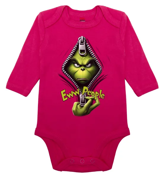 Grinch — Long-sleeve baby bodysuit, 0-18 months, PINK, 100% organic cotton