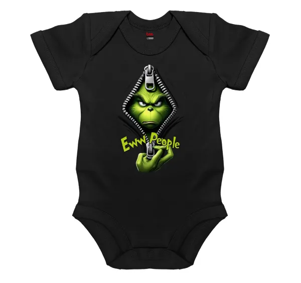 Grinch — Short-sleeve baby bodysuit, 0-18 months, BLACK, 100% organic cotton