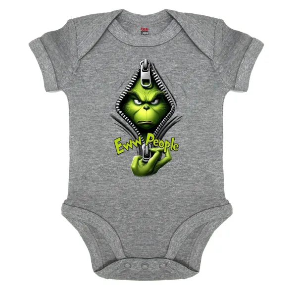 Grinch — Short-sleeve baby bodysuit, 0-18 months, GREY MELANGE, 100% organic cotton