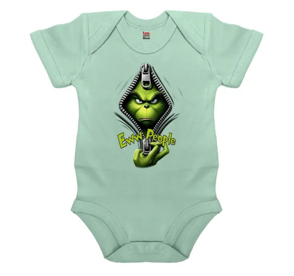 Grinch — Short-sleeve baby bodysuit, 0-18 months, mint, 100% organic cotton