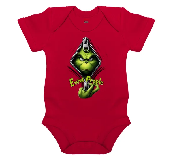 Grinch — Short-sleeve baby bodysuit, RED, 100% organic cotton