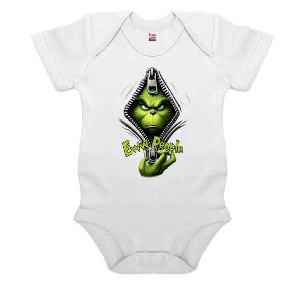 Grinch — Short-sleeve baby bodysuit, 0-24 months, WHITE, 100% organic cotton