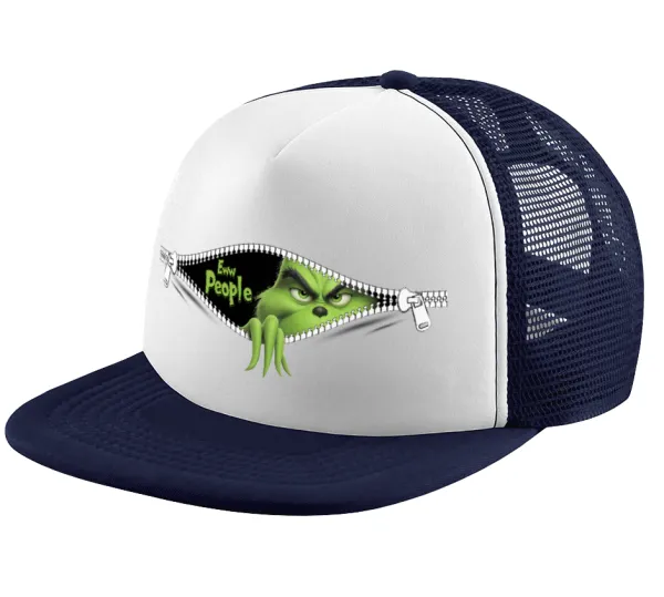 Grinch — Adult Soft Trucker Hat with Dark Blue/White Mesh (POLYESTER, ADULT, UNISEX, ONE SIZE)