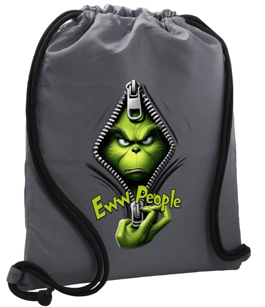 Grinch — Τσάντα πλάτης πουγκί GYMBAG ΓΚΡΙ, με τσέπη (40x48cm) & χονδρά κορδόνια