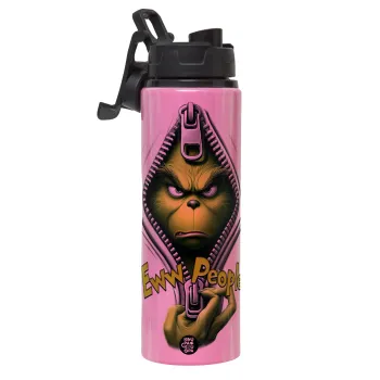 Grinch, eww people, Μεταλλικό παγούρι νερού με καπάκι ασφαλείας, αλουμινίου 850ml