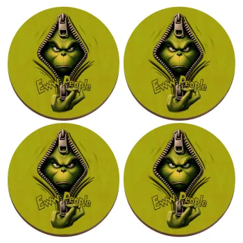 Grinch, eww people, ΣΕΤ x4 Σουβέρ ξύλινα στρογγυλά plywood (9cm)