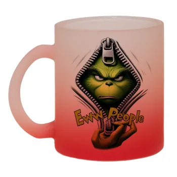 Grinch, eww people, Κούπα γυάλινη δίχρωμη με βάση το κόκκινο ματ, 330ml