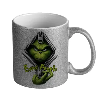 Grinch, eww people, Κούπα Ασημένια Glitter που γυαλίζει, κεραμική, 330ml