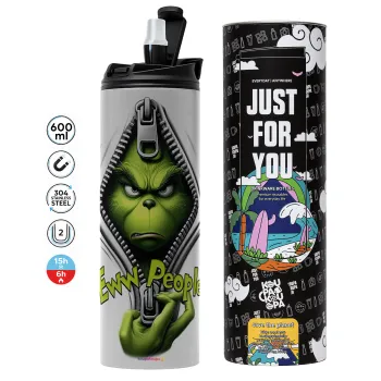 Grinch, eww people, Tumbler ποτήρι θερμό ΓΚΡΙ από ανοξείδωτο ατσάλι 600ml
