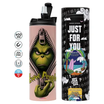 Grinch, eww people, Tumbler ποτήρι θερμό ΡΟΖ από ανοξείδωτο ατσάλι 600ml