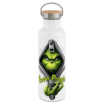 Grinch, eww people, Stainless steel White with wooden lid (bamboo), double wall, 750ml