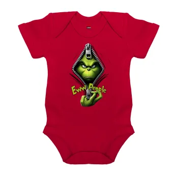 Grinch, eww people, Βρεφικό φορμάκι μωρού, ΚΟΚΚΙΝΟ, 100% Organic Cotton, κοντομάνικο